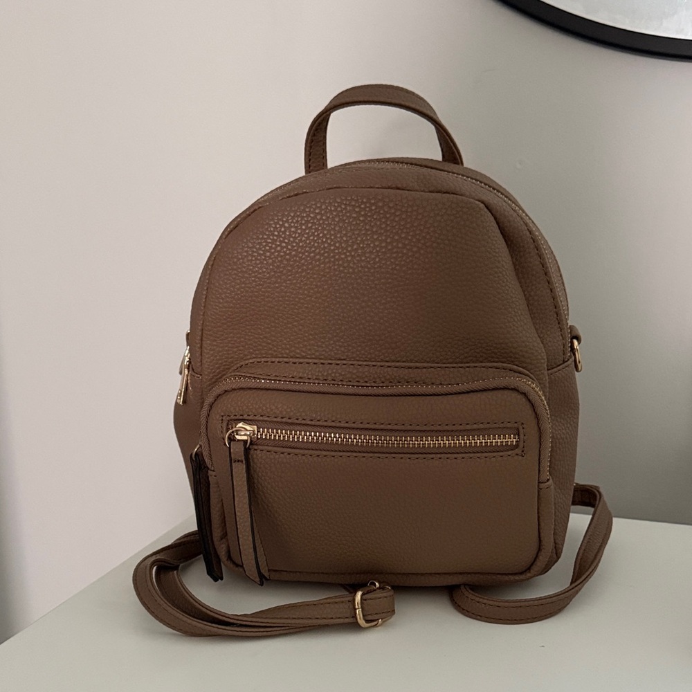 Compact Brown Leatherette Mini Backpack for Women